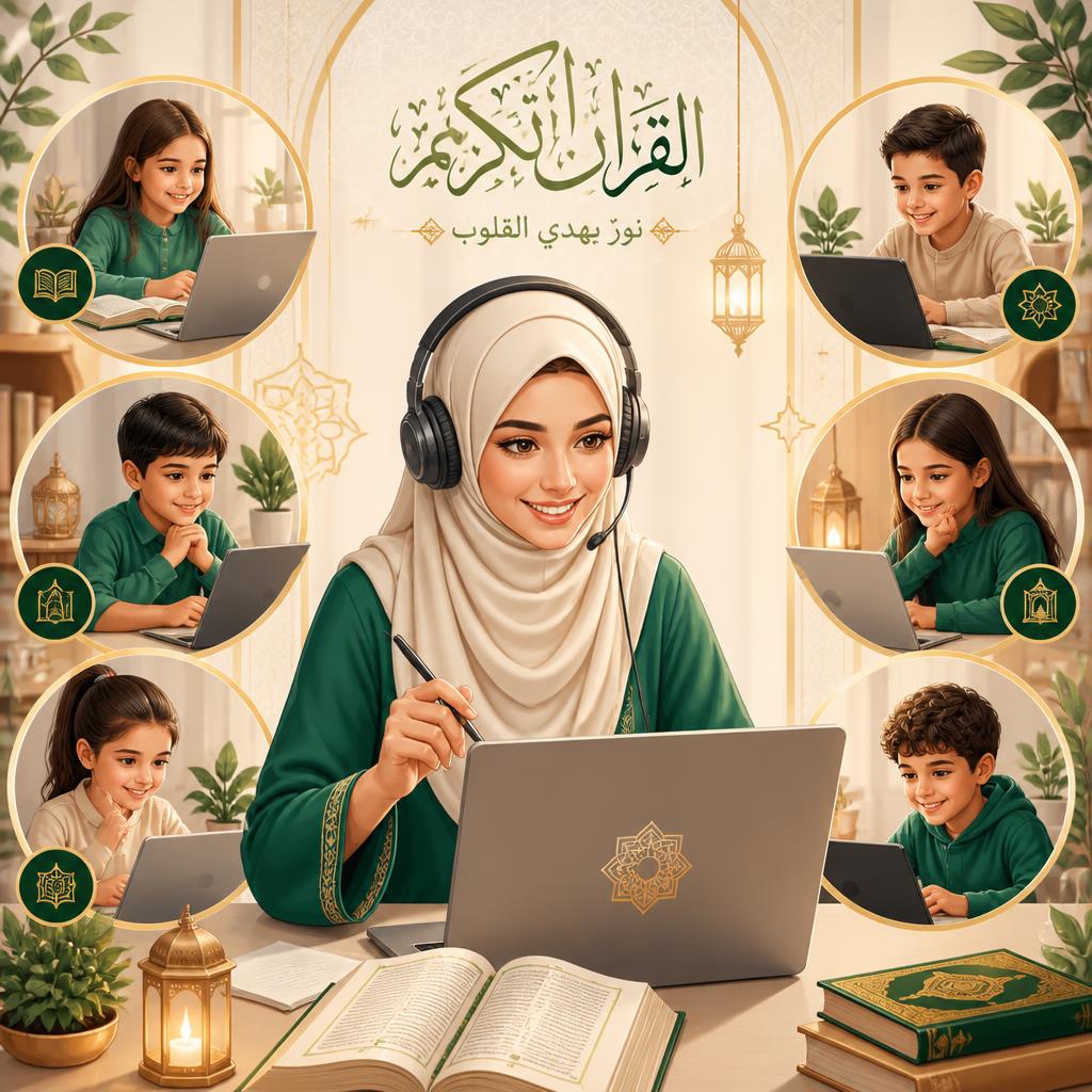 Enfants suivant un cours en ligne d'arabe et de Coran